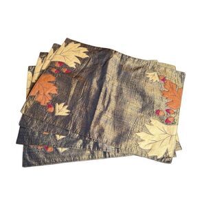 Placemats Set of 4 Brown Autumn Fall Leaf Acorn Embroidered Farmhouse Country
